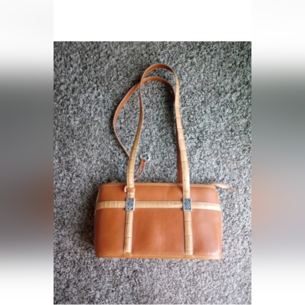 Brighton Shoulder Handbag Vintage Russet Brown Leather Croc Trim